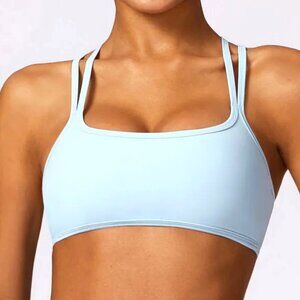 LIGHT BLUE SIZE MDIUM SPANDEX AND POLYESTER CROPPED ATHLEISURE BACKSTRAP TOP